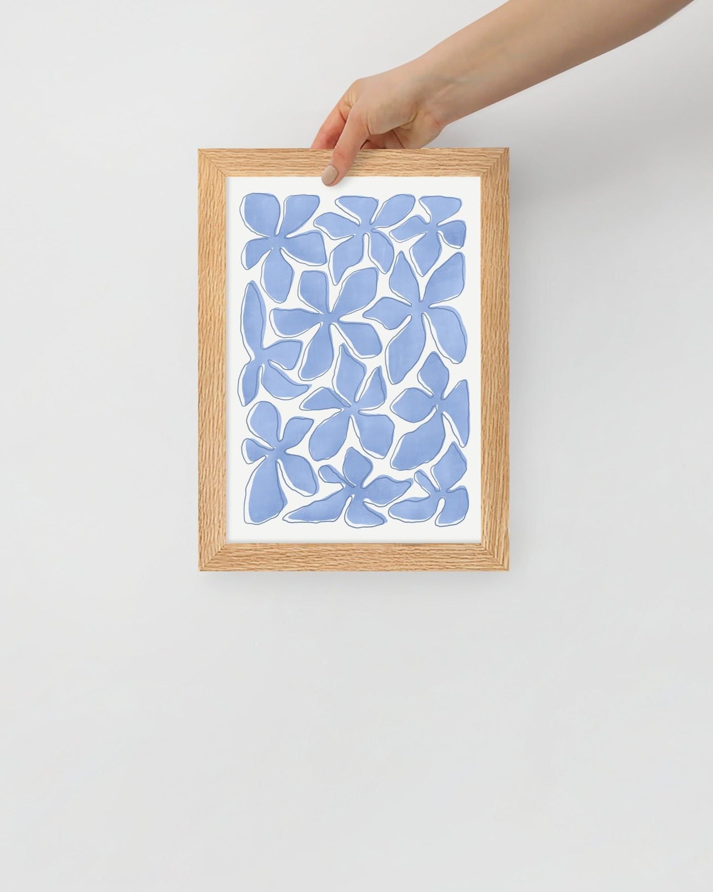 'Flower Dance - Blue' 21×30 cm Fine Art Print with Oak Frame - Spilt Art by Melbourne Artist Eryn Levey