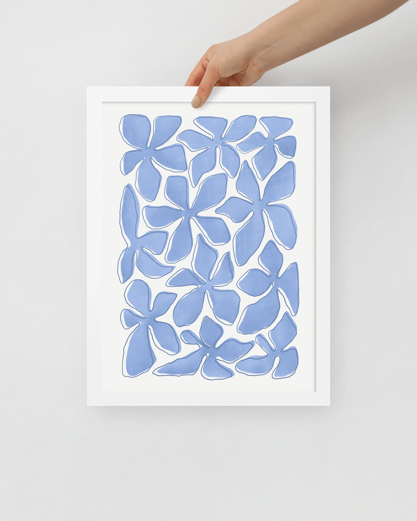'Flower Dance - Blue' 30×40 cm Fine Art Print with White Frame - Spilt Art by Melbourne Artist Eryn Levey