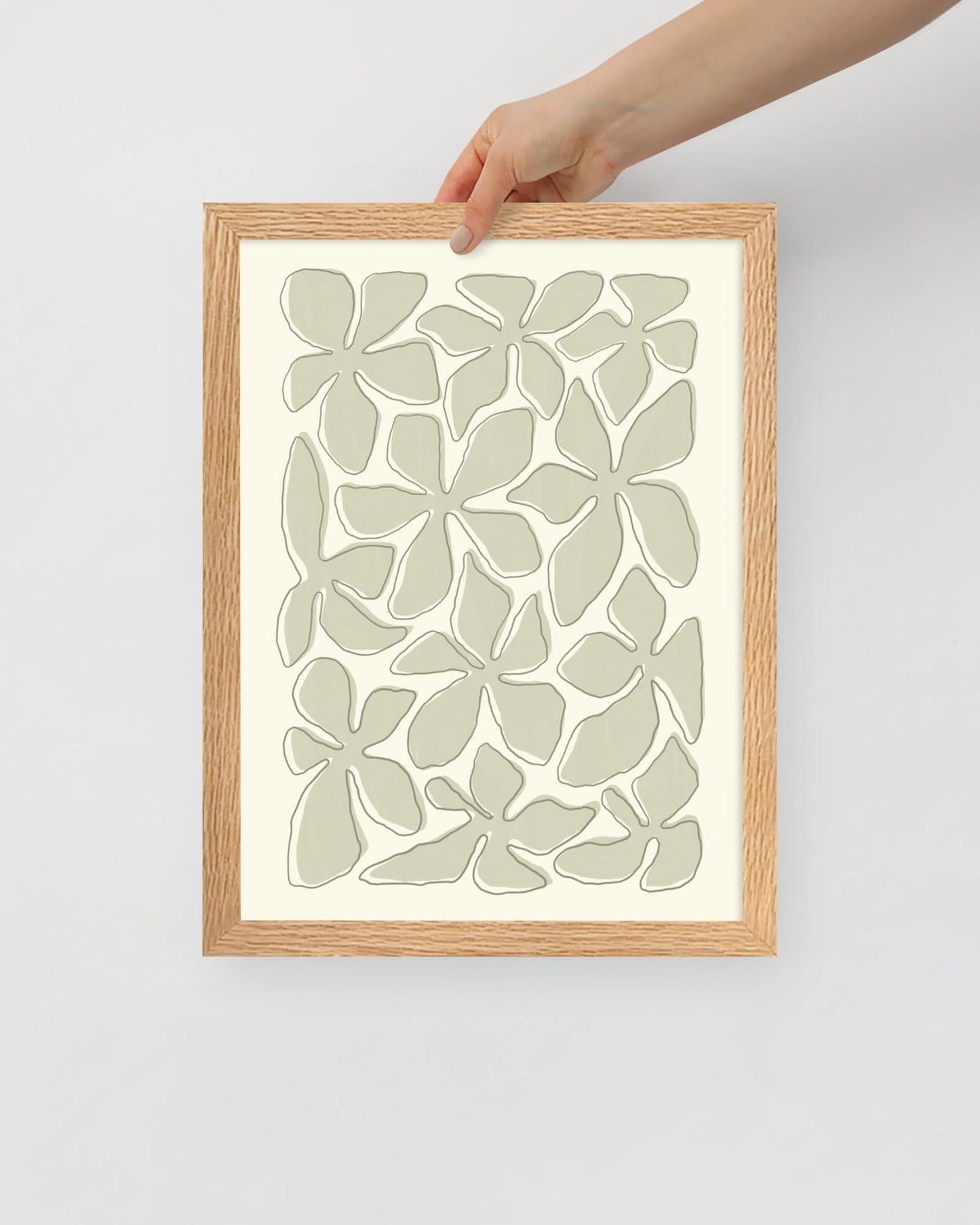 'Flower Dance - Green' 30×40 cm Fine Art Print with Oak Frame - Spilt Art by Melbourne Artist Eryn Levey
