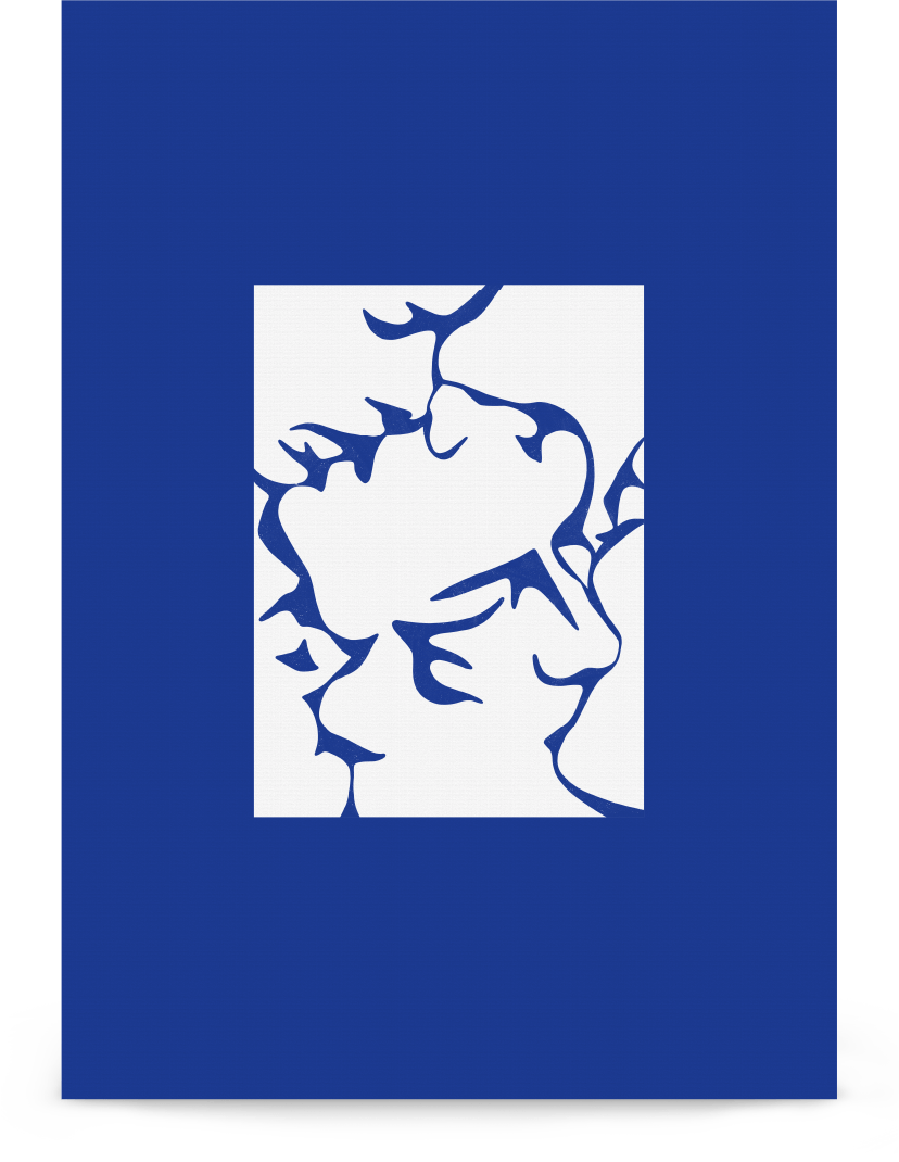 'Three Kisses - Blue' 21×30 cm Fine Art Print with No Frame - Spilt Art by Melbourne Artist Eryn Levey