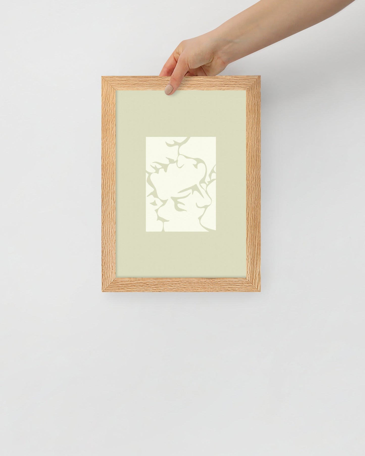 'Three Kisses - Green' 21×30 cm Fine Art Print with Oak Frame - Spilt Art by Melbourne Artist Eryn Levey