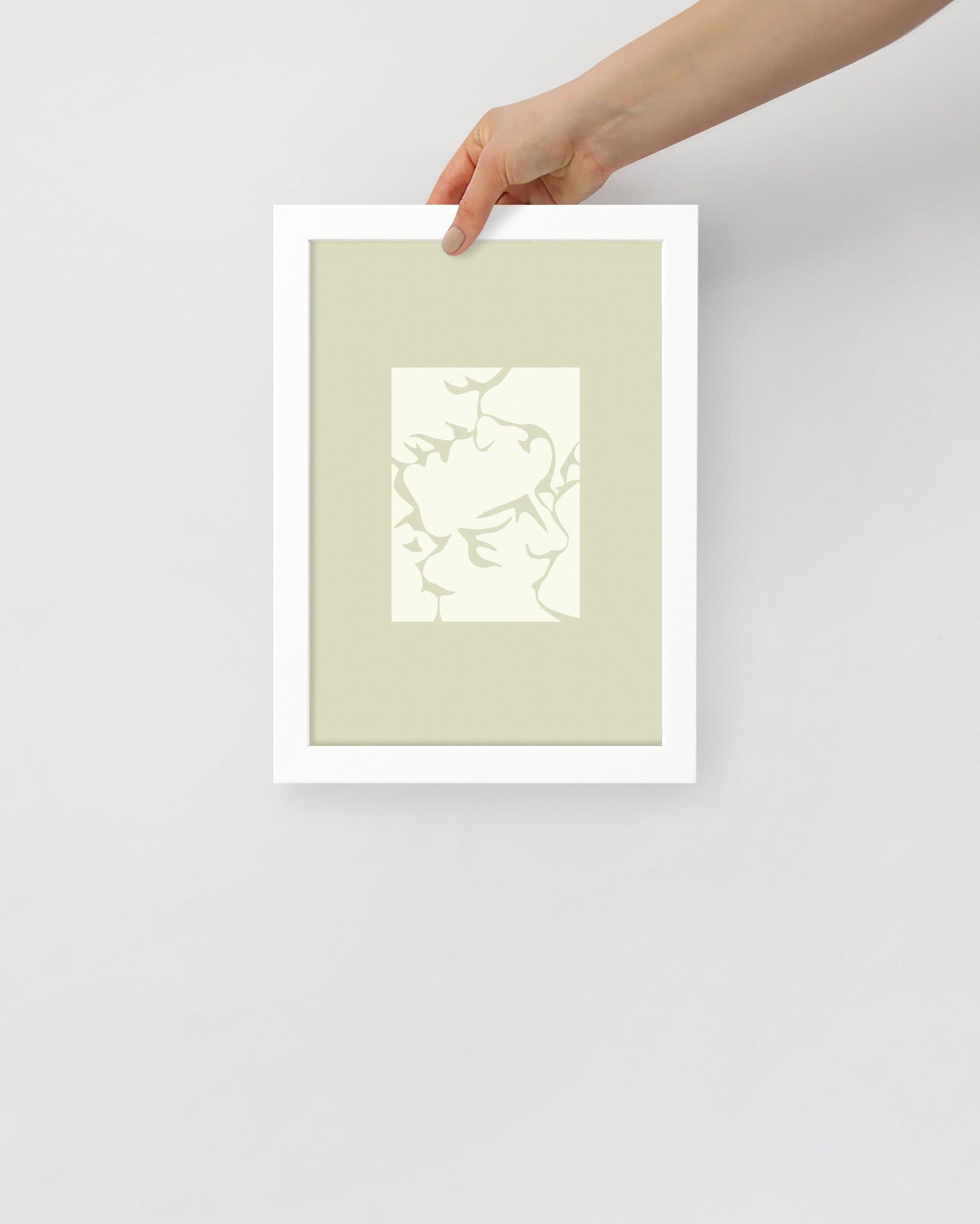 'Three Kisses - Green' 21×30 cm Fine Art Print with White Frame - Spilt Art by Melbourne Artist Eryn Levey