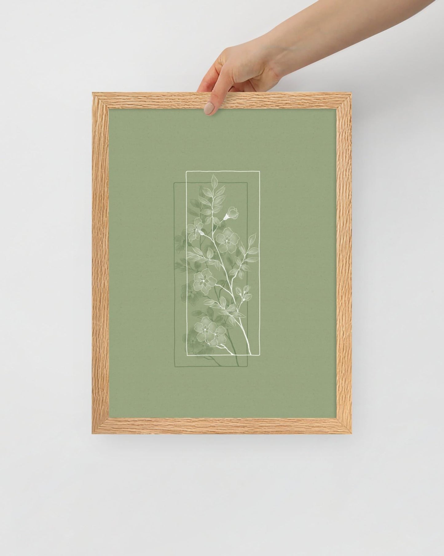 'Window Flower - Green' 30×40 cm Fine Art Print with Oak Frame - Spilt Art by Melbourne Artist Eryn Levey